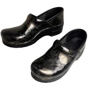 Dansko Women's Professional Clog Pewter Floral Leather Sz 38 7.5 Comfort Nurse